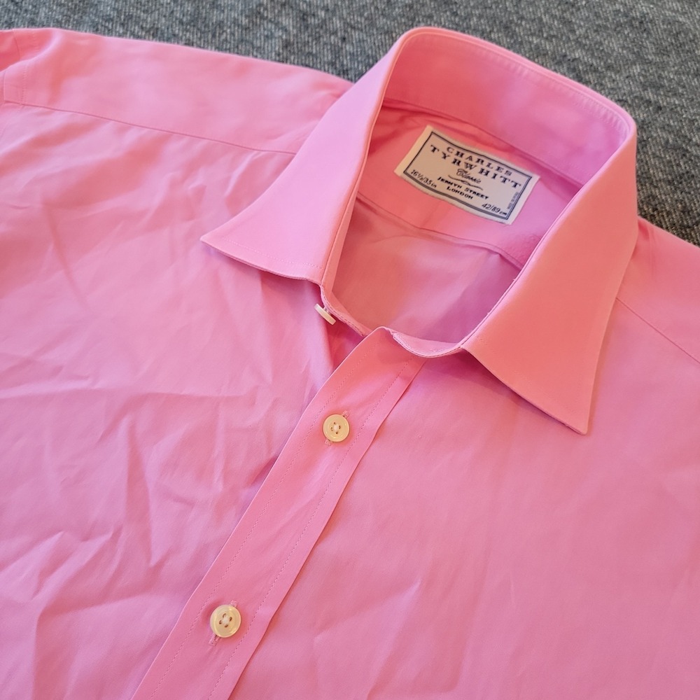 Charles Tyrwhitt Dress Shirt Men's 16.5 35 Classic Hot Pink French Cuff